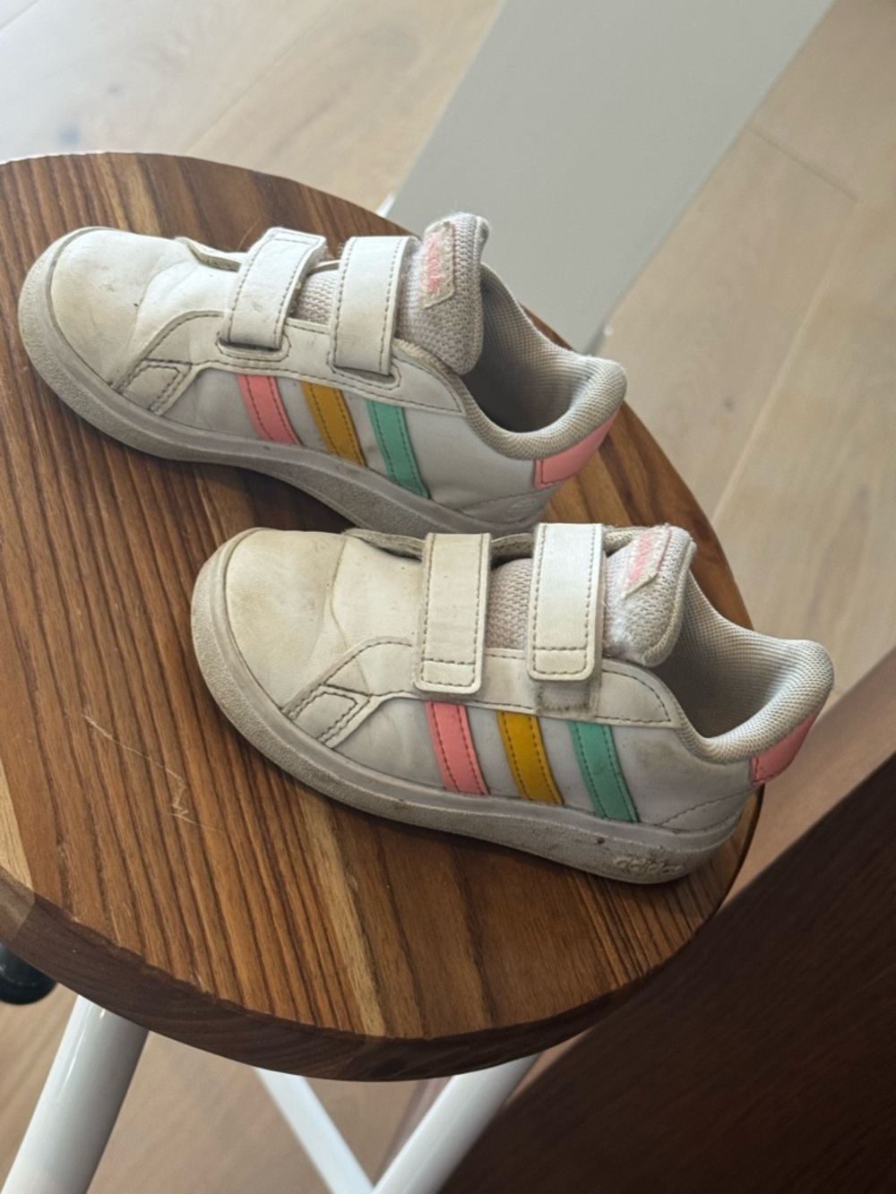 Adidas grand court toddler 7c White Sneakers Pastel Pink, Yellow & Mint Stripes